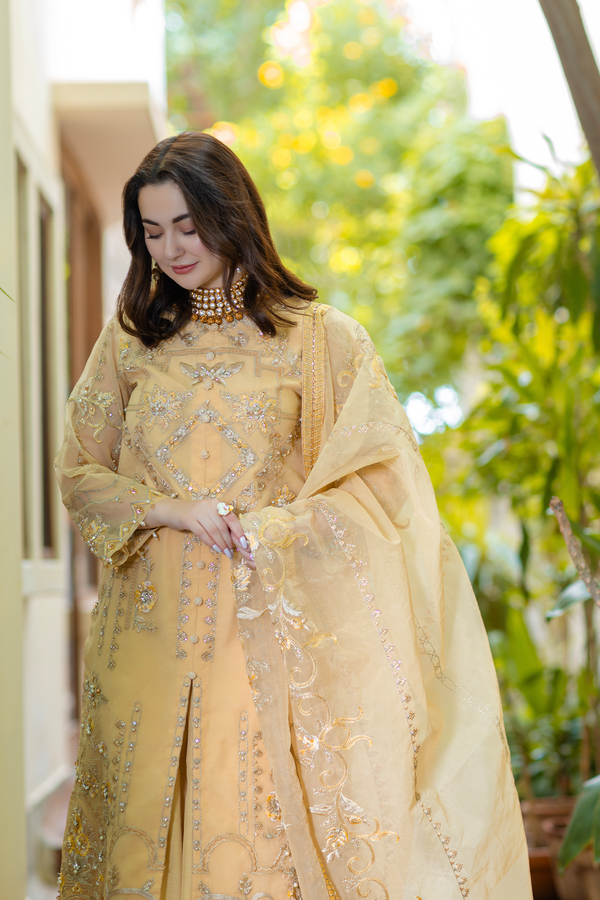 Hania Aamir - Nureh Yellow Shirt, Trouser with Dupatta | 50% OFF