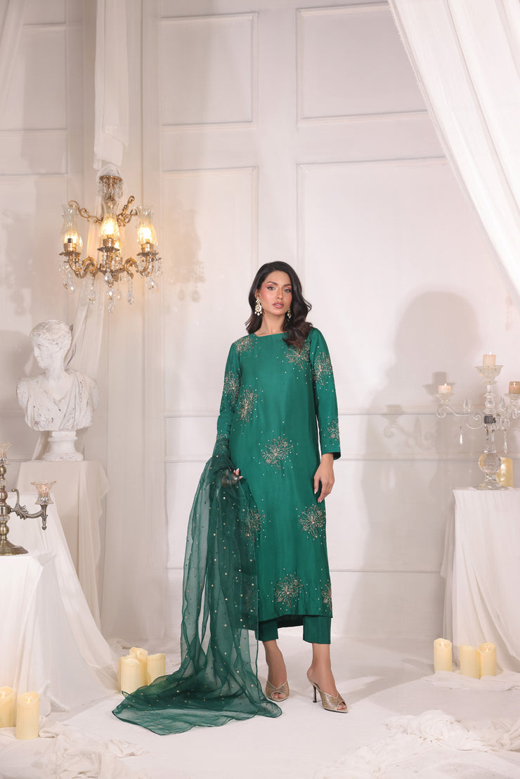 Aiman Khan - Zari Shirt, Trouser with Dupatta | 40% OFF | Reshmi Shirt | COD