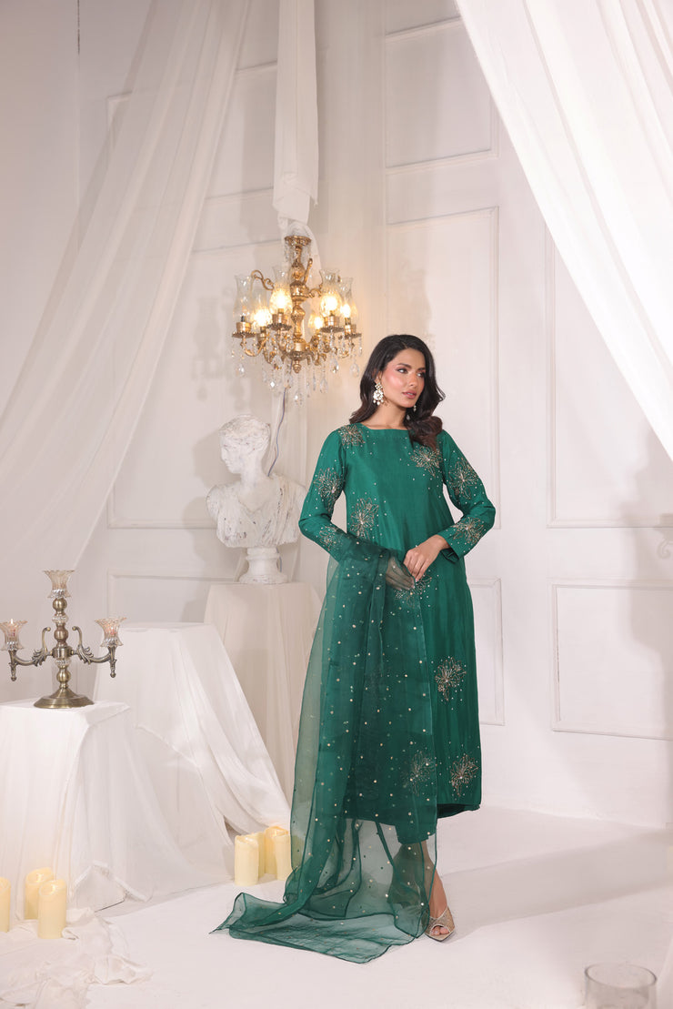 Aiman Khan - Zari Shirt, Trouser with Dupatta | 40% OFF | Reshmi Shirt | COD