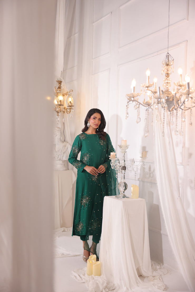 Aiman Khan - Zari Shirt, Trouser with Dupatta | 40% OFF | Reshmi Shirt | COD