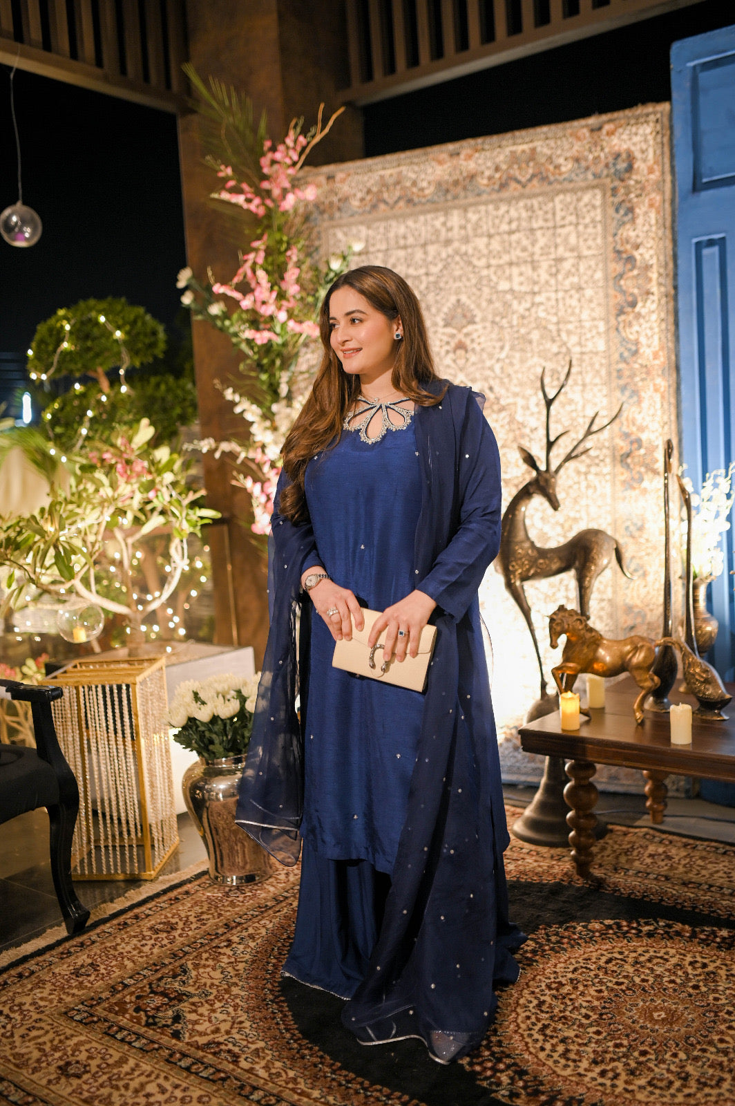 Aiman Khan - Embellished blue shirt, Trouser with Dupatta - COD | 30% OFF