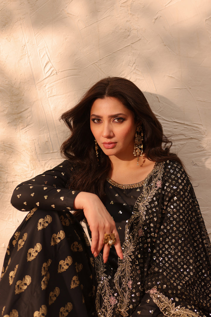 Mahira Khan Black Amani Luxury 3pc dress | Sharara | 50% OFF | Cash On Delivery