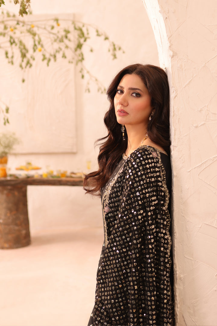 Mahira Khan Black Amani Luxury 3pc dress | Sharara | 50% OFF | Cash On Delivery