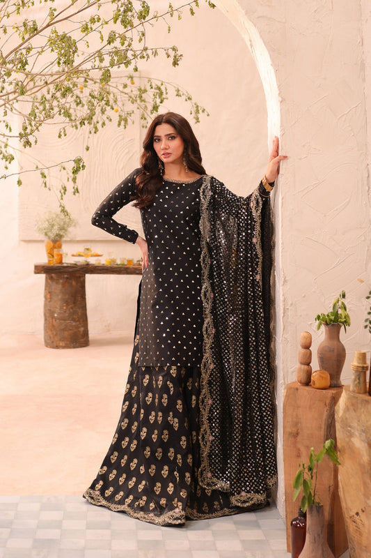 Mahira Khan Black Amani Luxury 3pc dress | Sharara | 50% OFF | Cash On Delivery