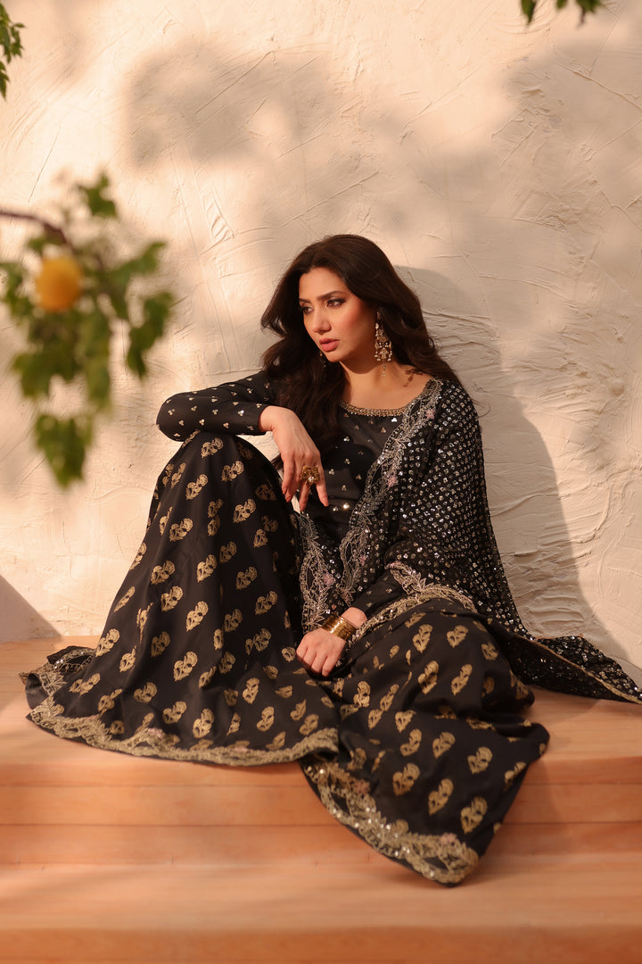 Mahira Khan Black Amani Luxury 3pc dress | Sharara | 50% OFF | Cash On Delivery