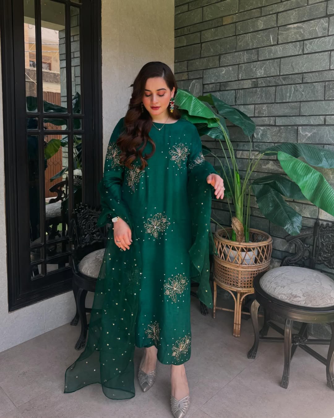 Aiman Khan - Zari Shirt, Trouser with Dupatta | 40% OFF | Reshmi Shirt | COD