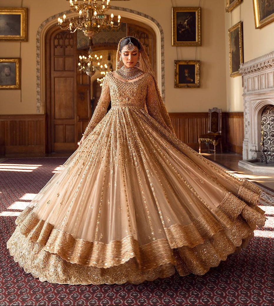 Ayeza Khan Bridal Golden Gown - Luxury Wedding Dress | 60% OFF NeeL Ayeza Khan Bridal Golden Gown - Luxury Wedding Dress | 60% OFF NeeL