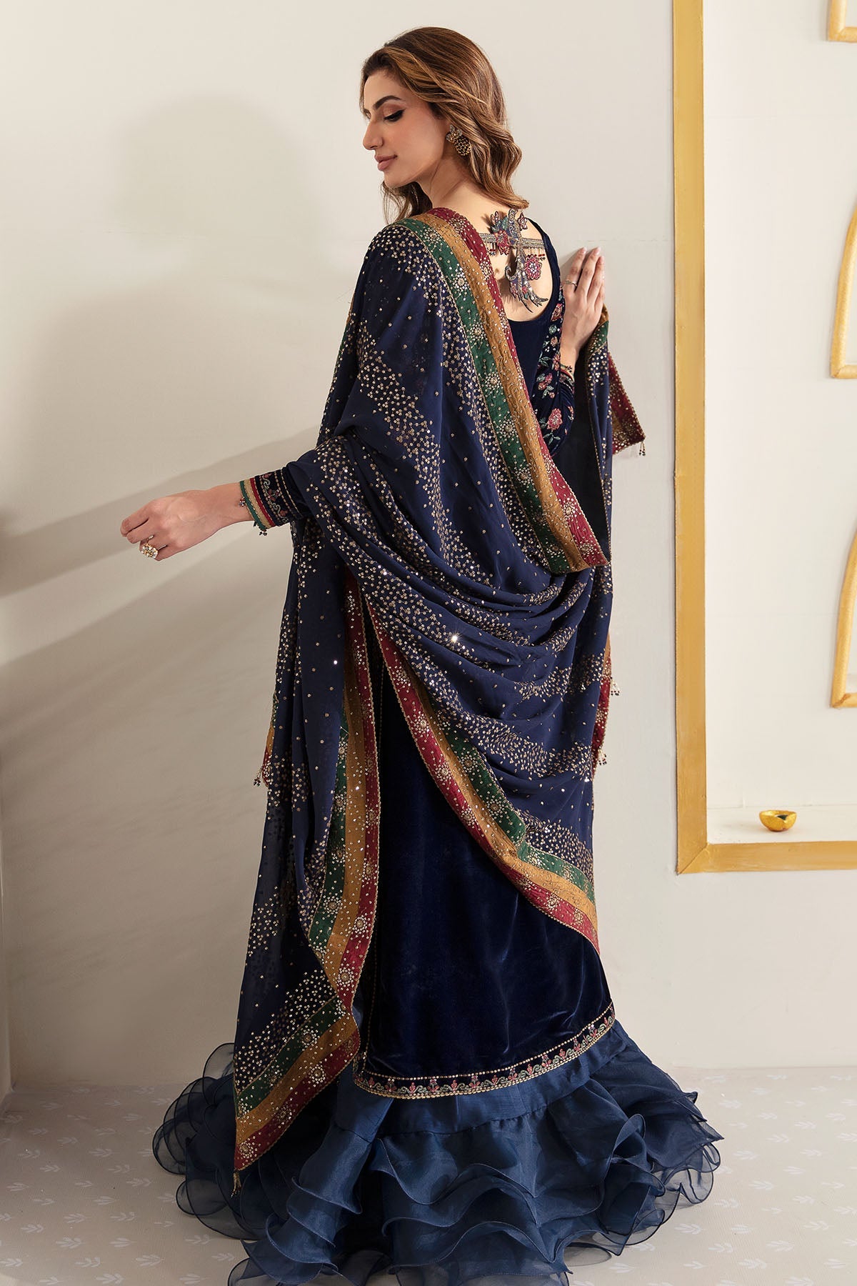 Merium Pervaiz Embroidered Velvet Shirt, Lehenga and Dupatta | COD | 40% OFF