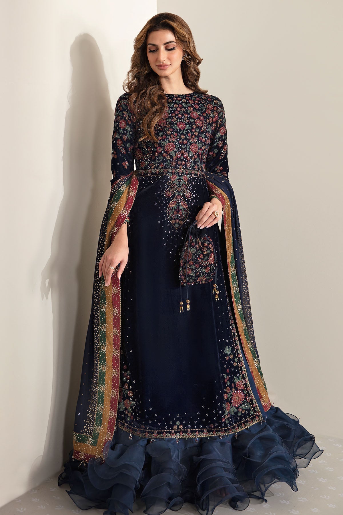 Merium Pervaiz Embroidered Velvet Shirt, Lehenga and Dupatta | COD | 40% OFF
