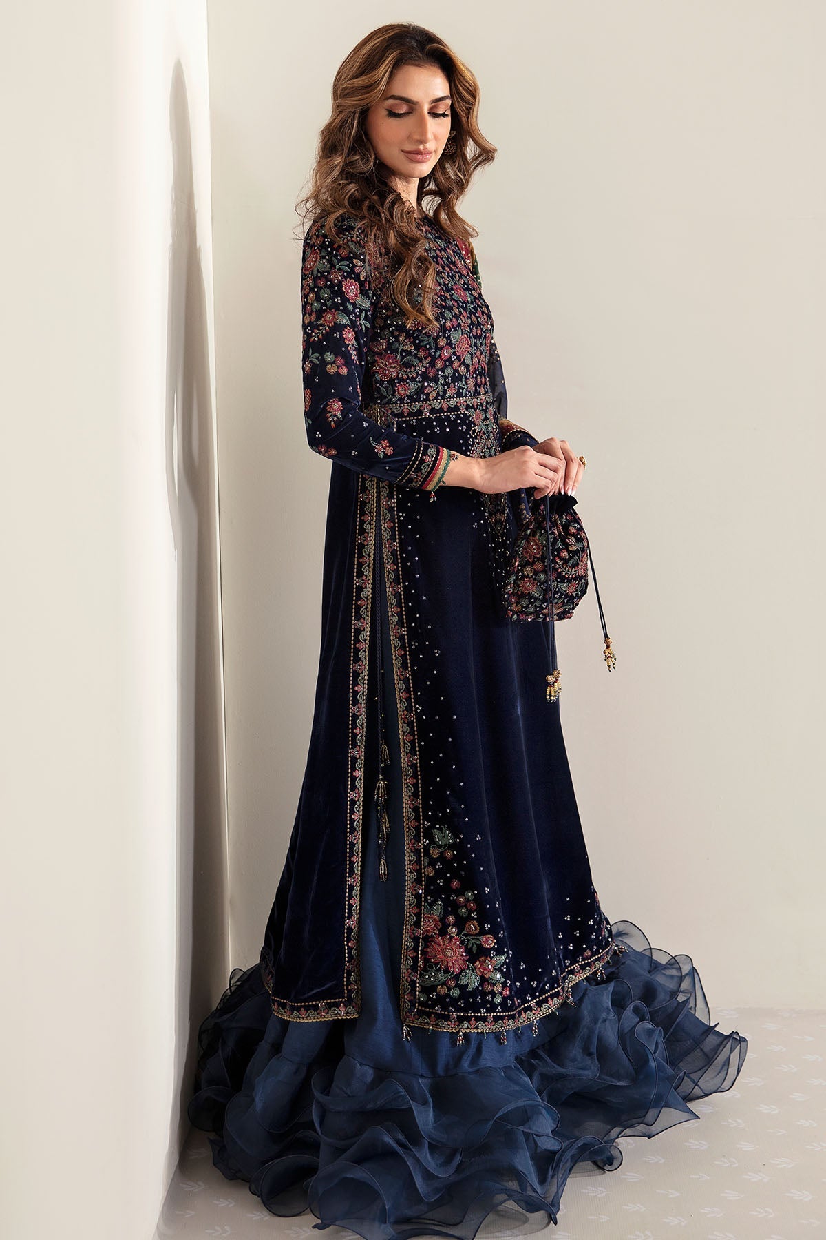 Merium Pervaiz Embroidered Velvet Shirt, Lehenga and Dupatta | COD | 40% OFF