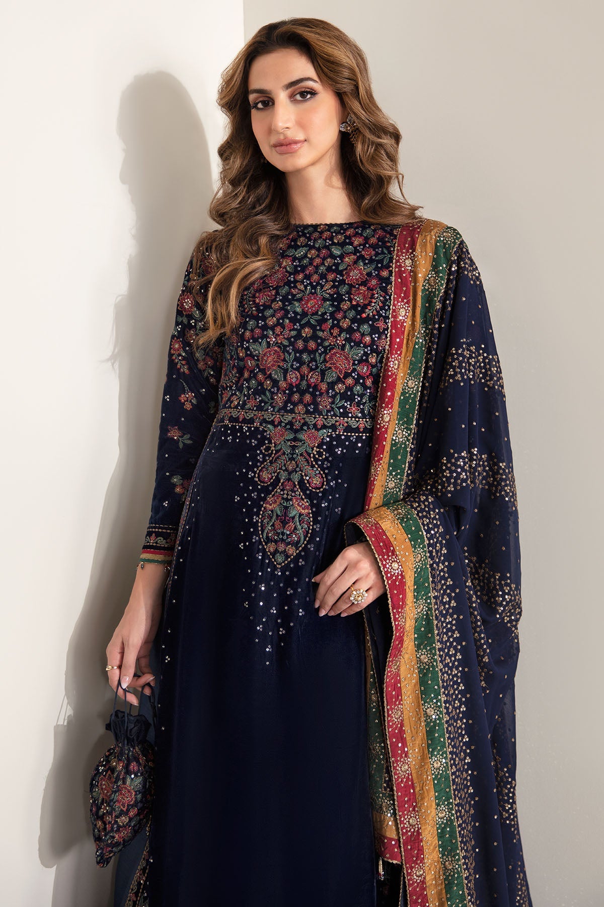 Merium Pervaiz Embroidered Velvet Shirt, Lehenga and Dupatta | COD | 40% OFF