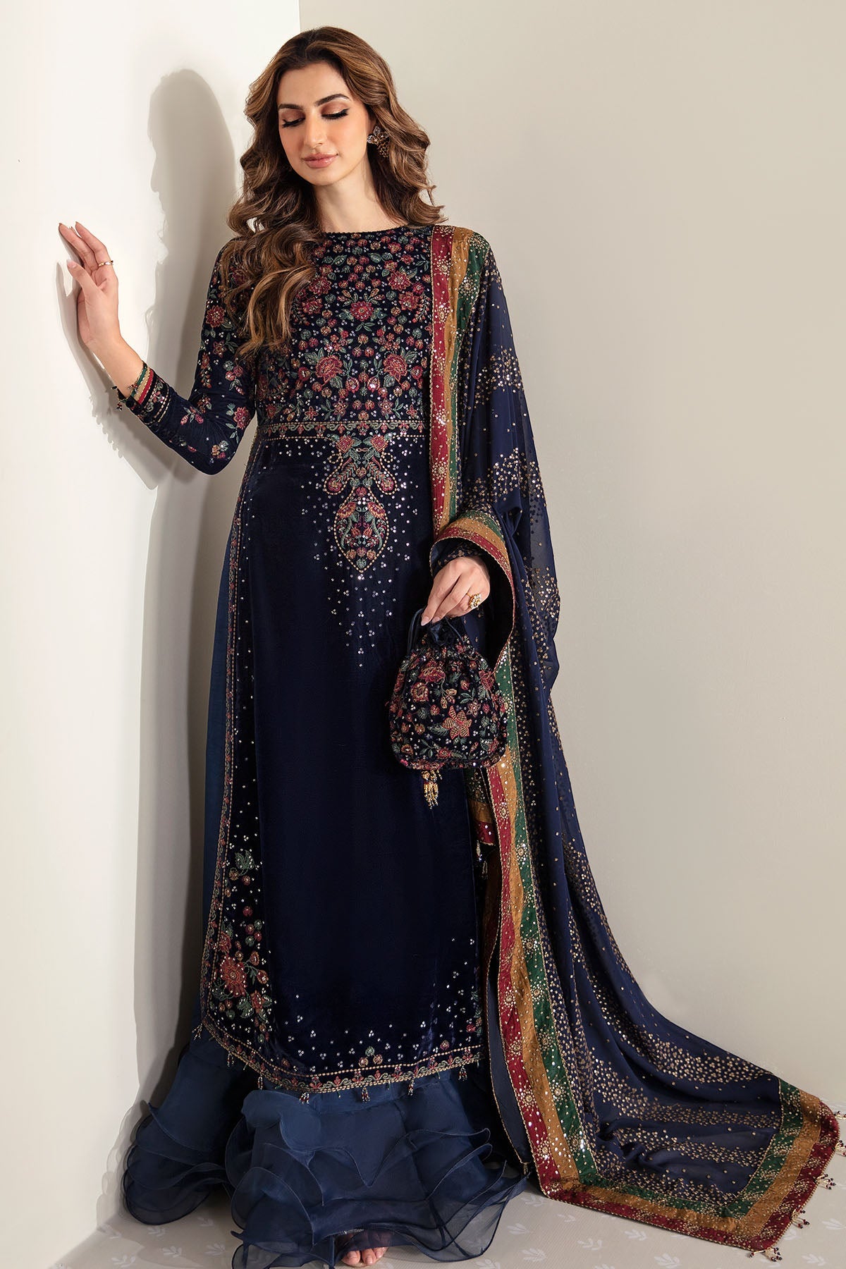Merium Pervaiz Embroidered Velvet Shirt, Lehenga and Dupatta | COD | 40% OFF