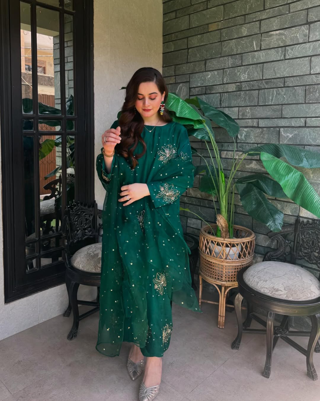 Aiman Khan - Zari Shirt, Trouser with Dupatta | 40% OFF | Reshmi Shirt | COD