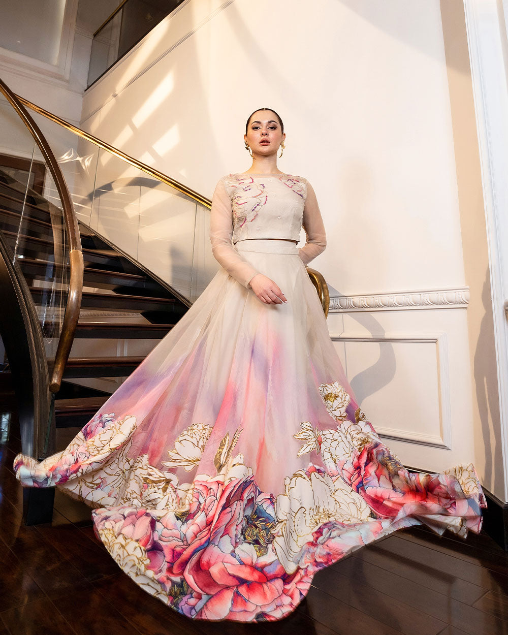 Hania Aamir - Floral Crop Top & Skirt Set | 45% OFF