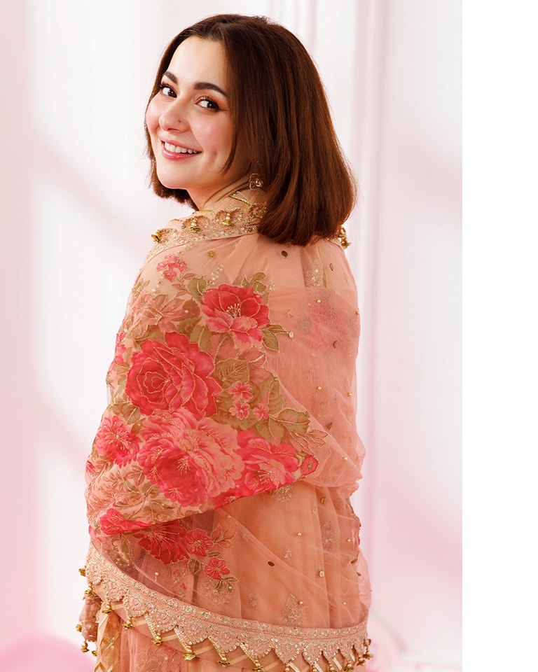 Hania Aamir - Peach Shirt, Trouser with Dupatta | 50% OFF