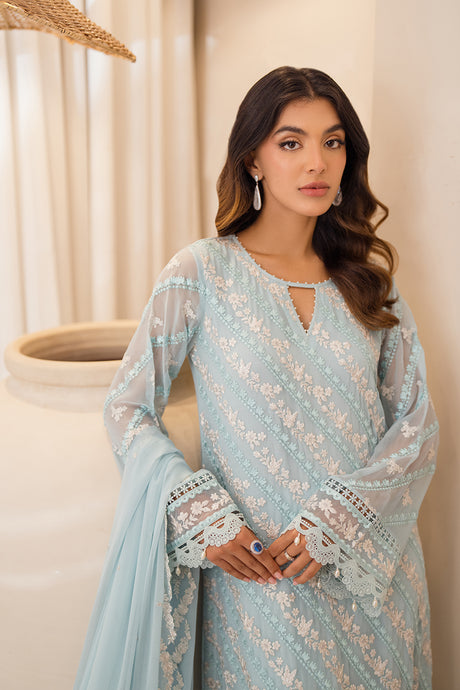 Laiba Khan Ice Blue Shirt, Trouser and Dupatta Collectible | 40% OFF