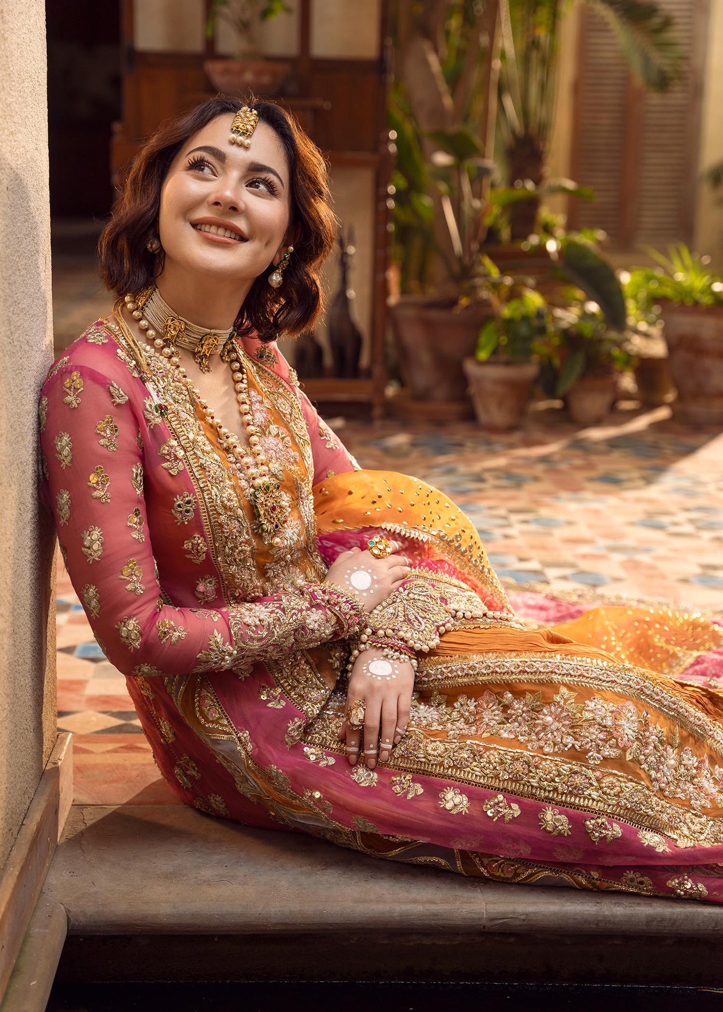 Hania Aamir - Mehndi Galore Long Shirt, Trouser and Dupatta set | 40% OFF