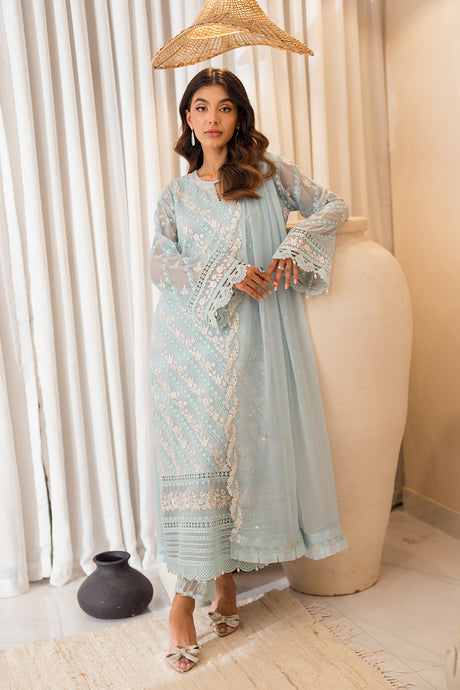 Laiba Khan Ice Blue Shirt, Trouser and Dupatta Collectible | 40% OFF