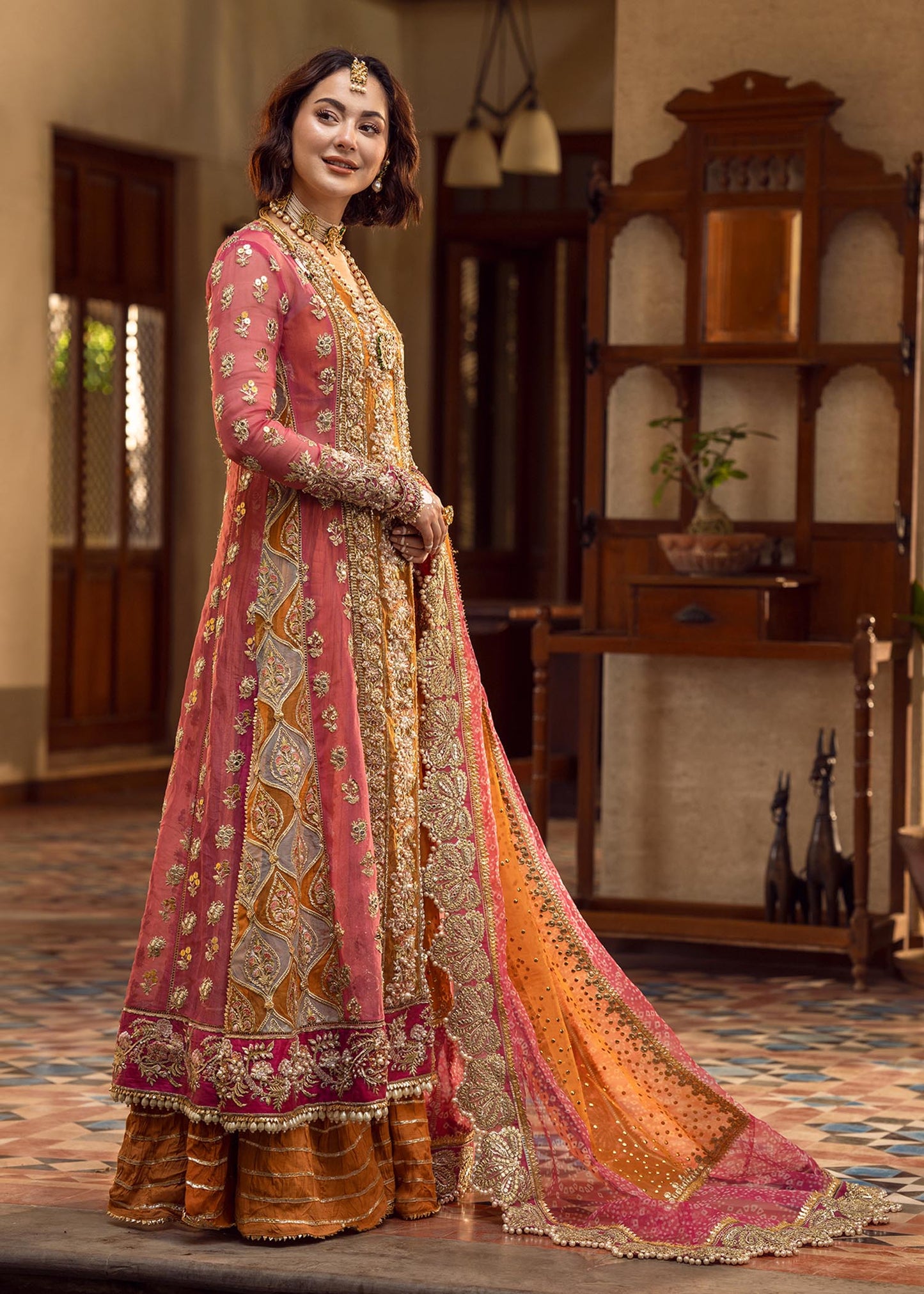Hania Aamir - Mehndi Galore Long Shirt, Trouser and Dupatta set | 40% OFF