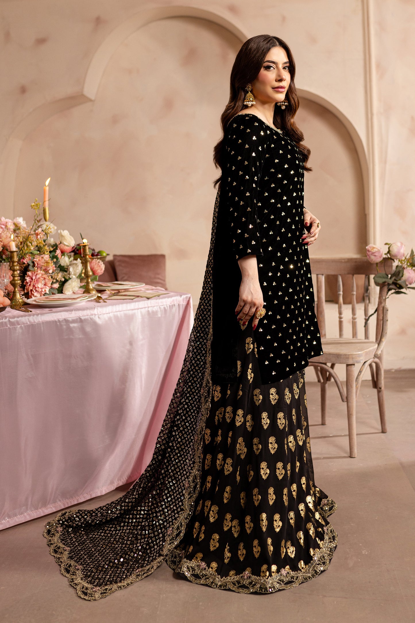 Mahira Khan Black Amani Luxury 3pc dress | Sharara | 50% OFF | Cash On Delivery