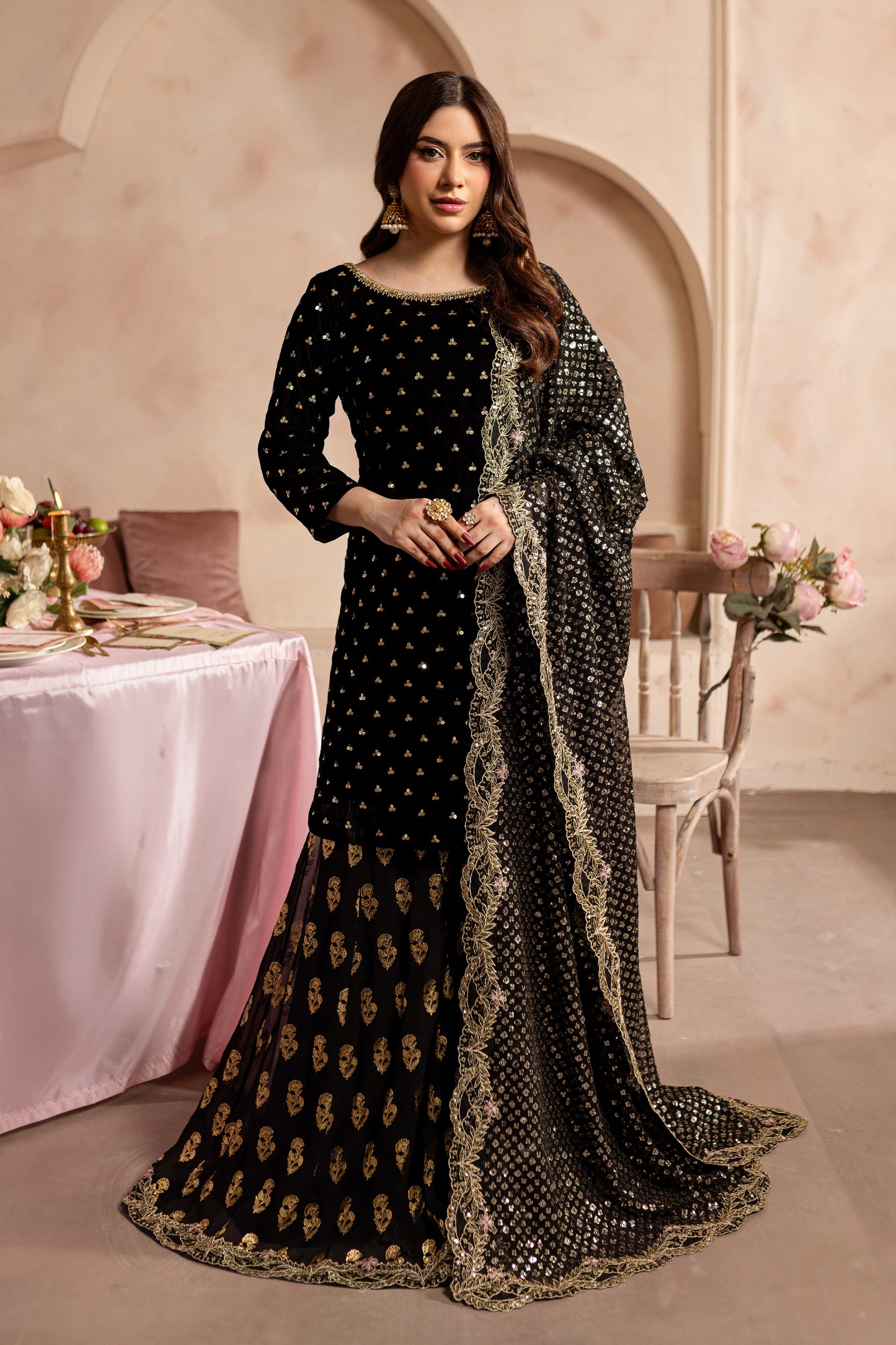 Mahira Khan Black Amani Luxury 3pc dress | Sharara | 50% OFF | Cash On Delivery