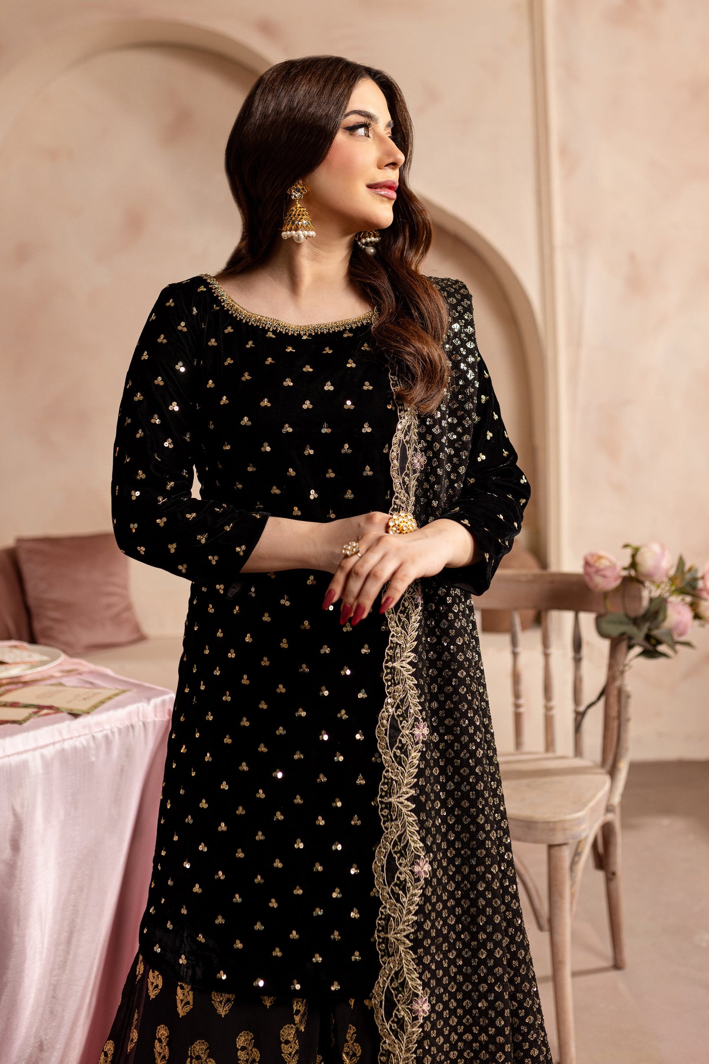 Mahira Khan Black Amani Luxury 3pc dress | Sharara | 50% OFF | Cash On Delivery