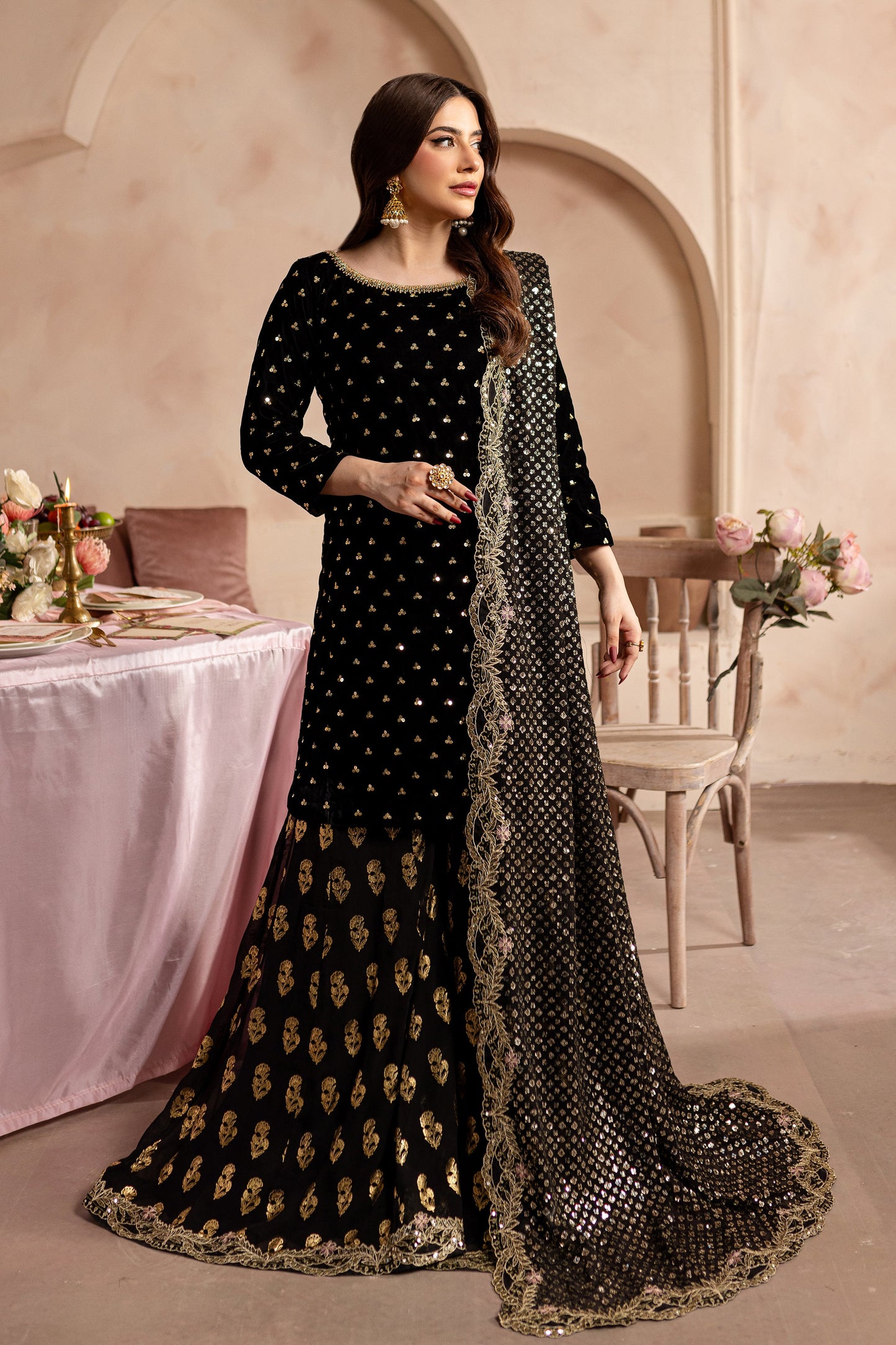 Mahira Khan Black Amani Luxury 3pc dress | Sharara | 50% OFF | Cash On Delivery