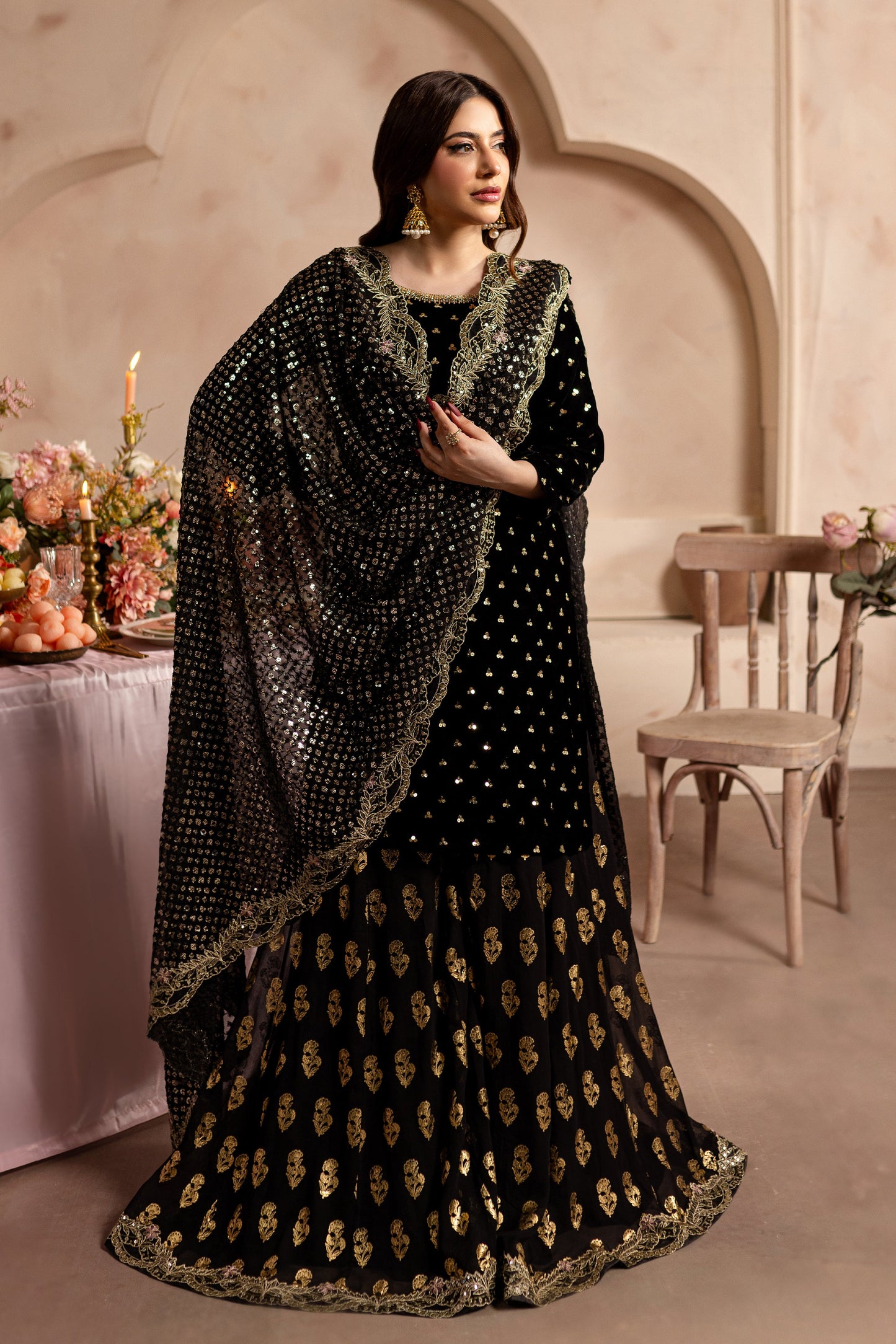 Mahira Khan Black Amani Luxury 3pc dress | Sharara | 50% OFF | Cash On Delivery