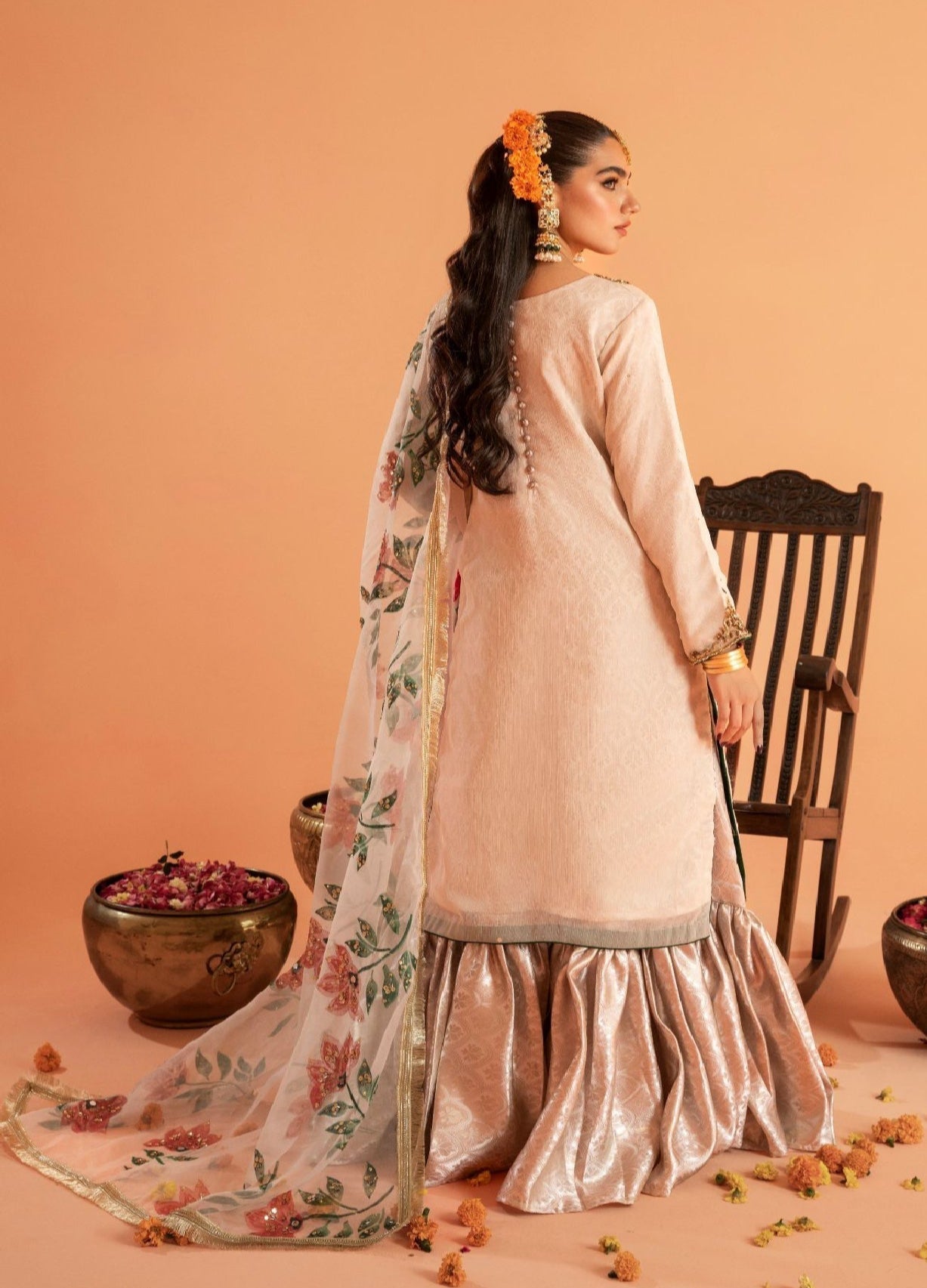 Kubra Khan White Floral Shirt, Ghagra with Dupatta | COD | 50% OFF