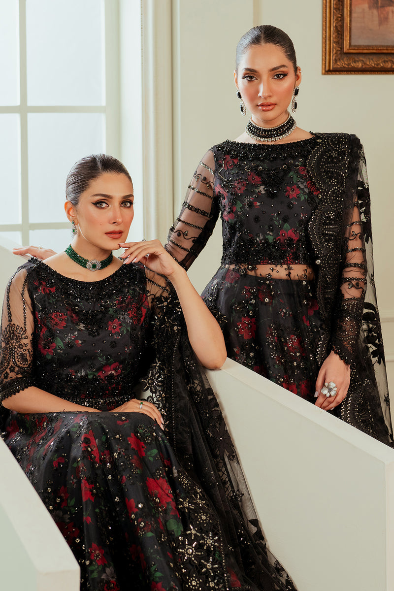 Ayeza Khan x Laiba Khan Black Floral Lehenga or Maxi with Dupatta | 40% OFF | Cash on Delivery