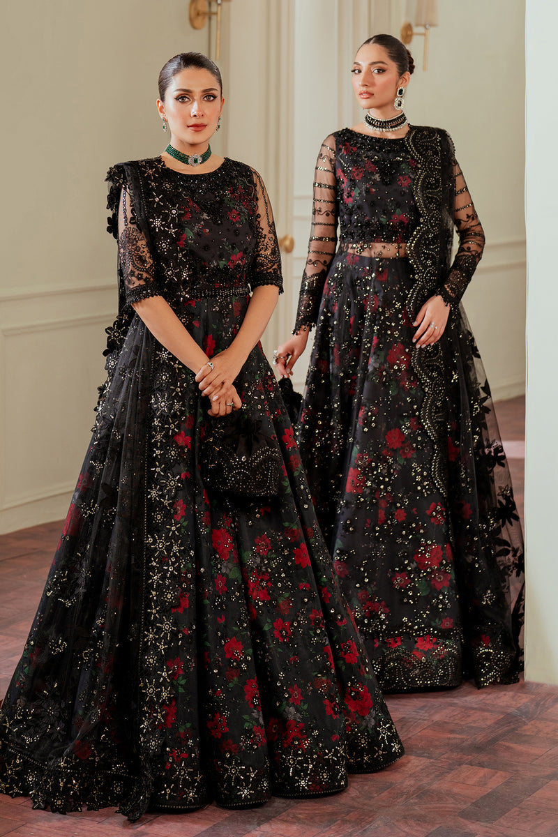 Ayeza Khan x Laiba Khan Black Floral Lehenga or Maxi with Dupatta | 40% OFF | Cash on Delivery
