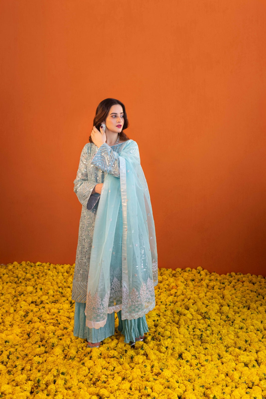 Aiman Khan - Aina Shirt, Trouser with Dupatta - COD | 50% OFF