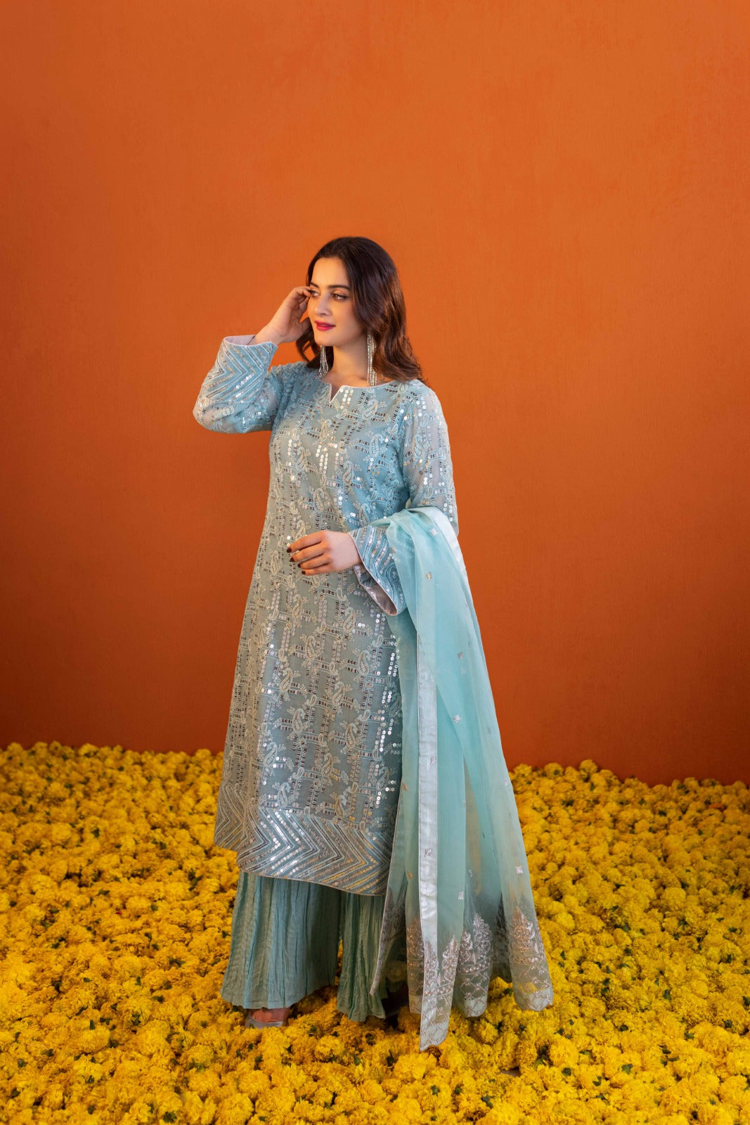 Aiman Khan - Aina Shirt, Trouser with Dupatta - COD | 50% OFF
