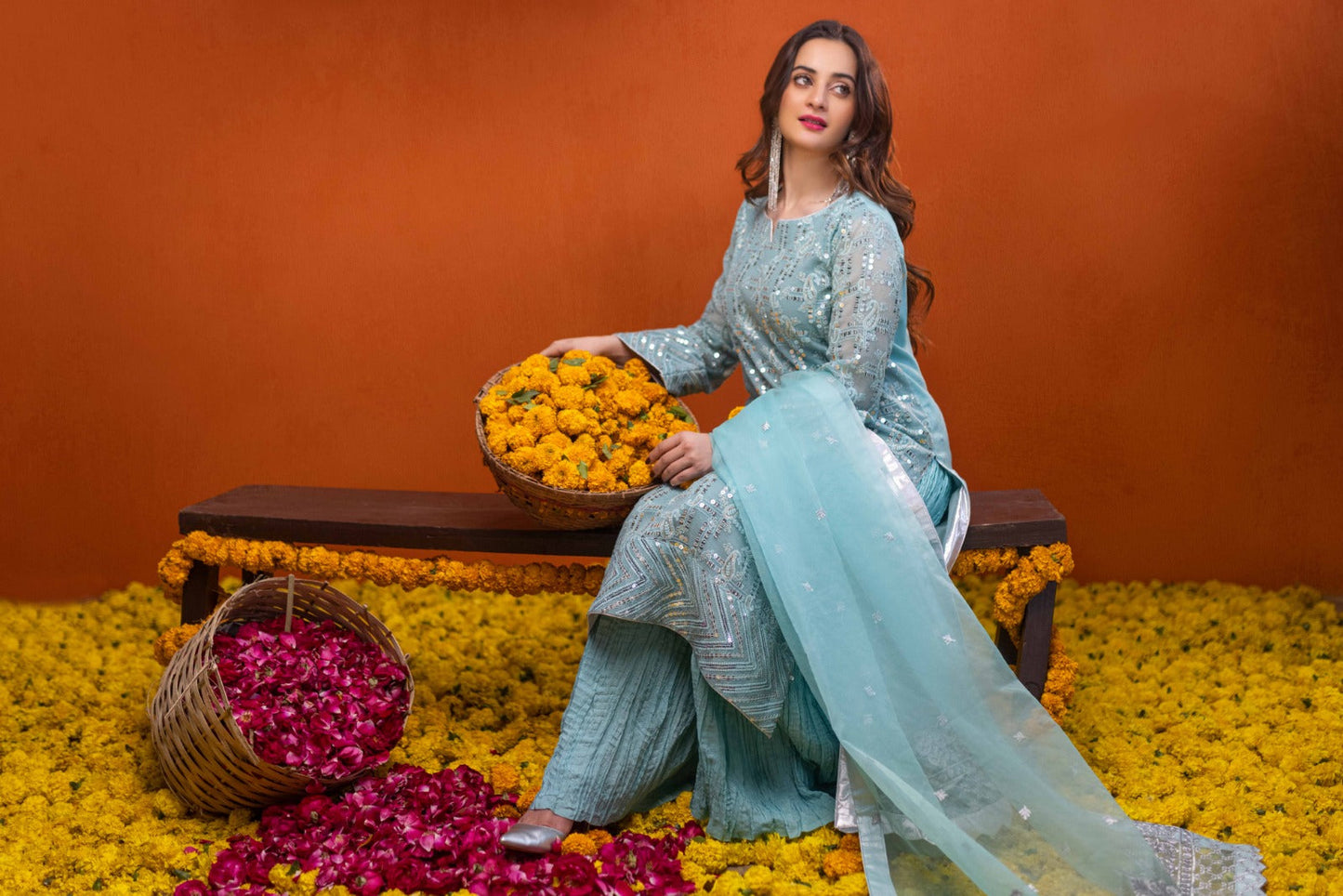 Aiman Khan - Aina Shirt, Trouser with Dupatta - COD | 50% OFF