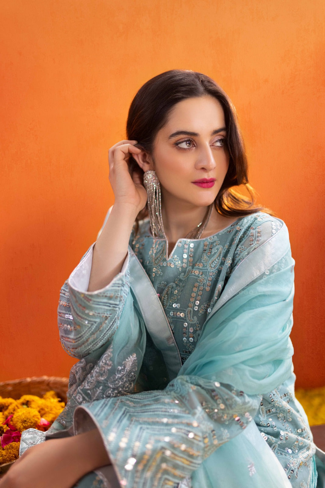 Aiman Khan - Aina Shirt, Trouser with Dupatta - COD | 50% OFF