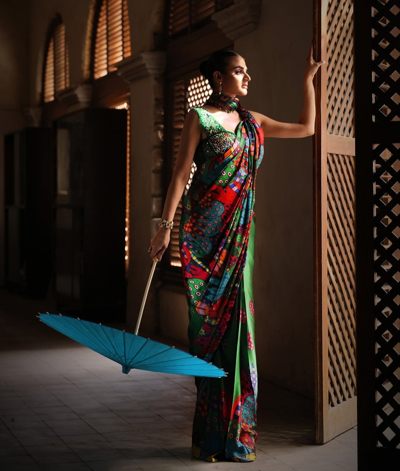 Hira Mani Green Sari | 50% OFF