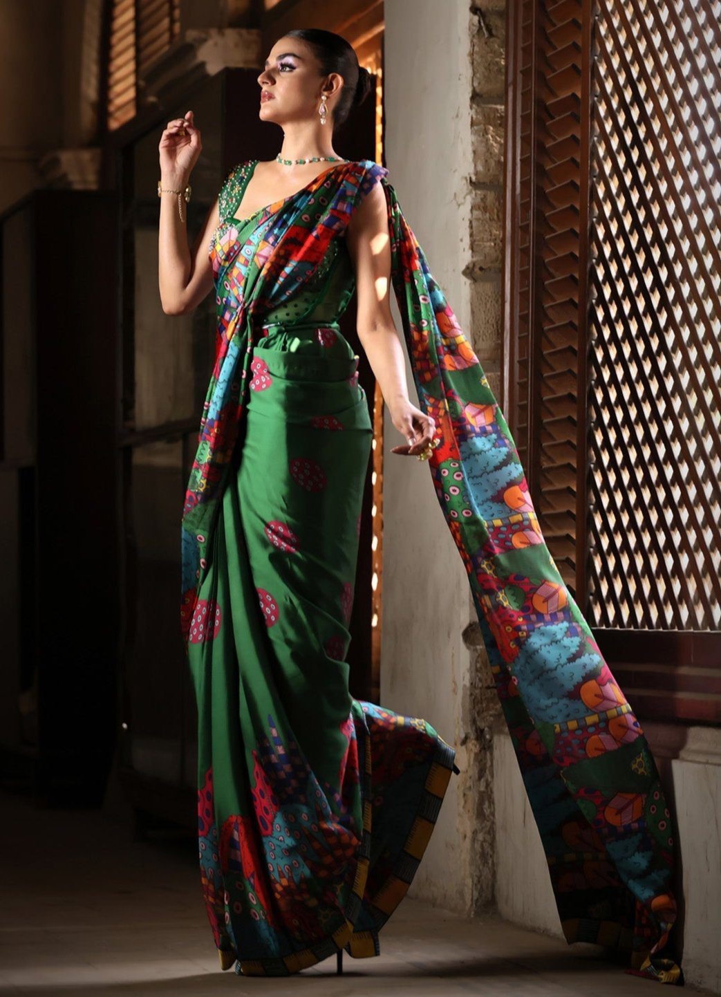 Hira Mani Green Sari | 50% OFF