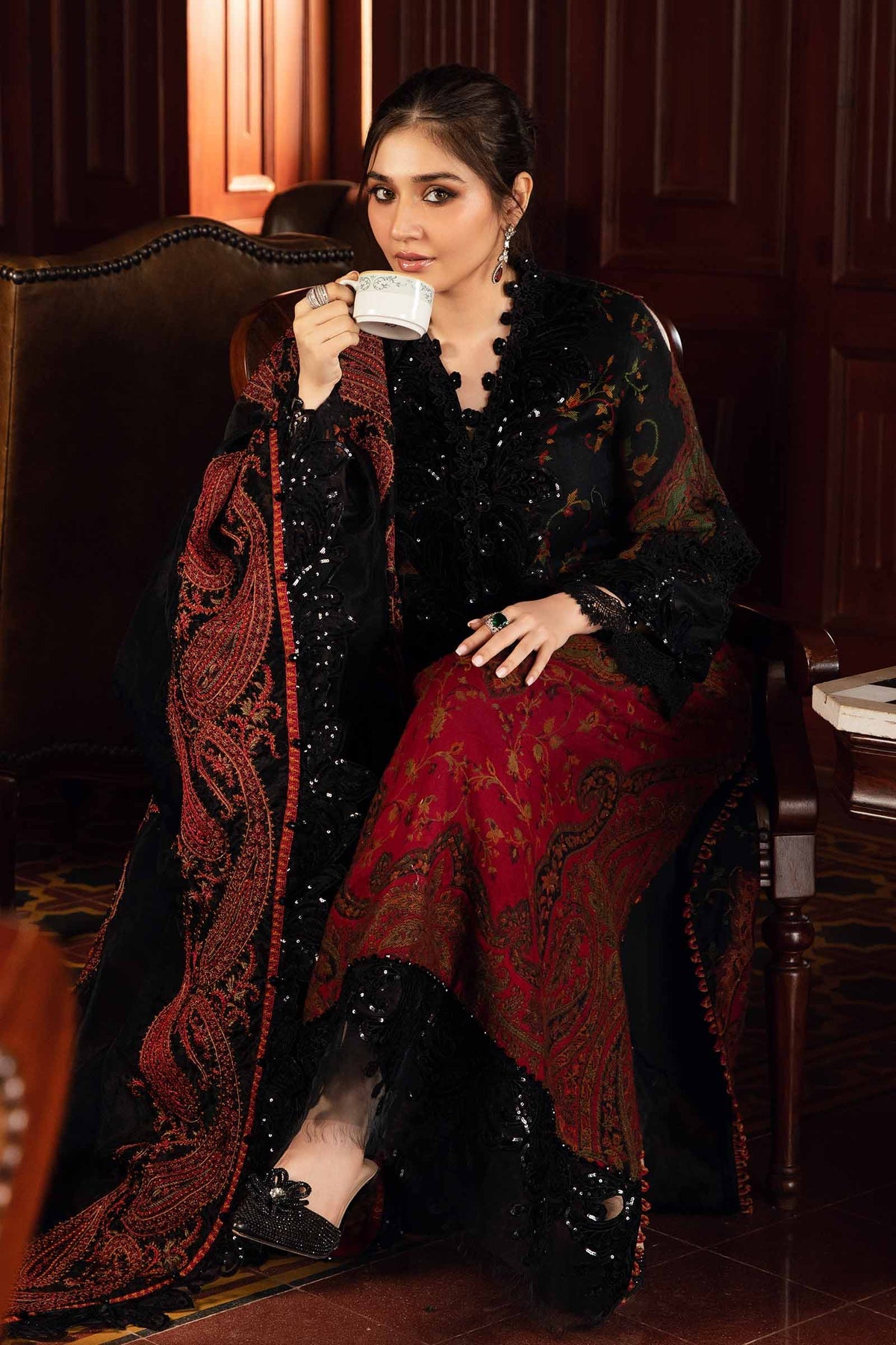 Durefishan Saleem - Zeve Black Shirt, Trouser and Dupatta Outfit | 40% OFF