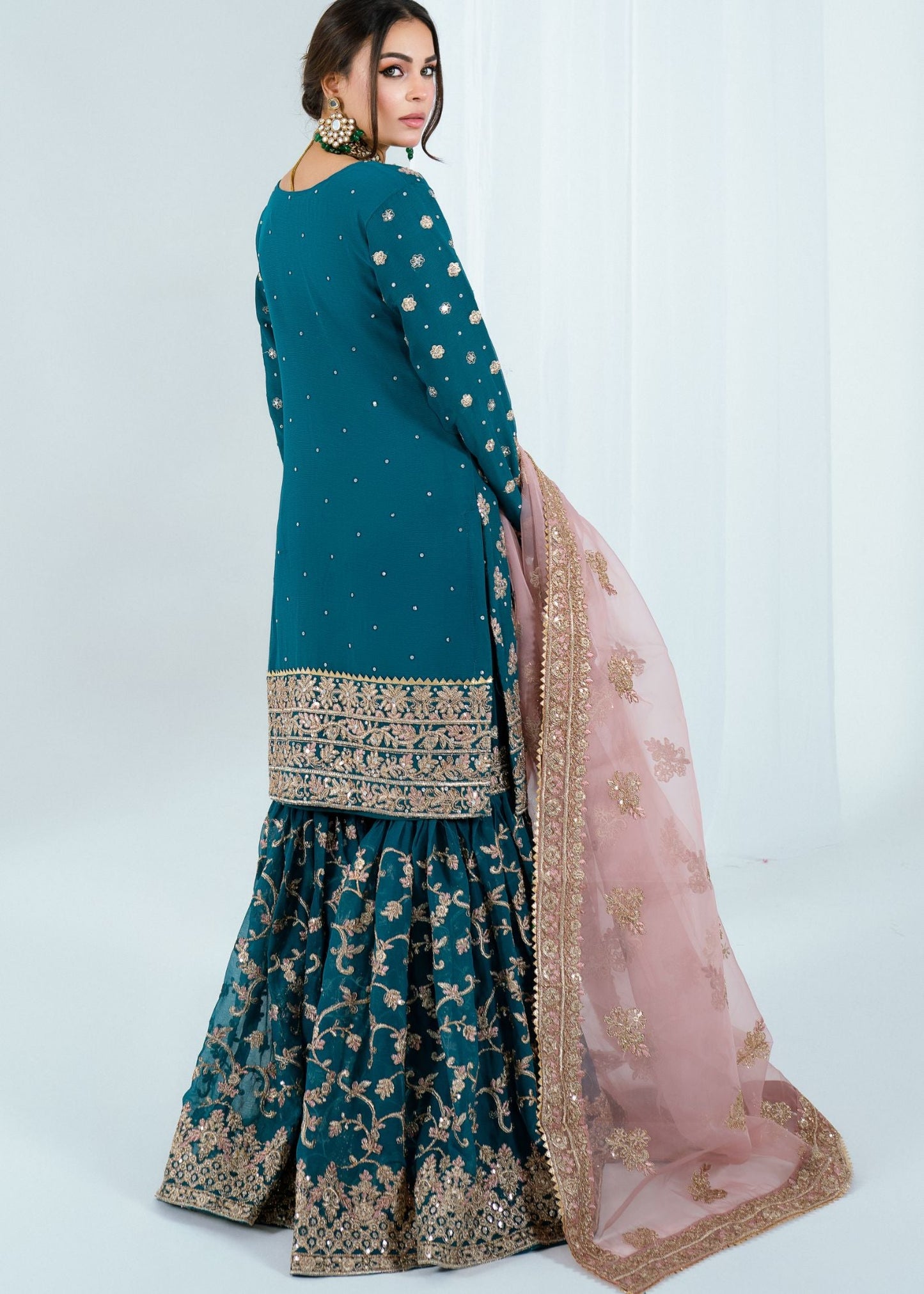 Areeqa Haq - Rine Shirt, Gharara and Dupatta - COD | 50% OFF