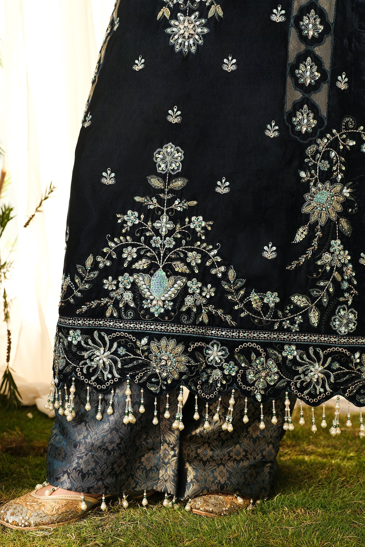 Laiba Khan - Zeve Velvet Long Shirt, Trouser and Dupatta set | 40% OFF