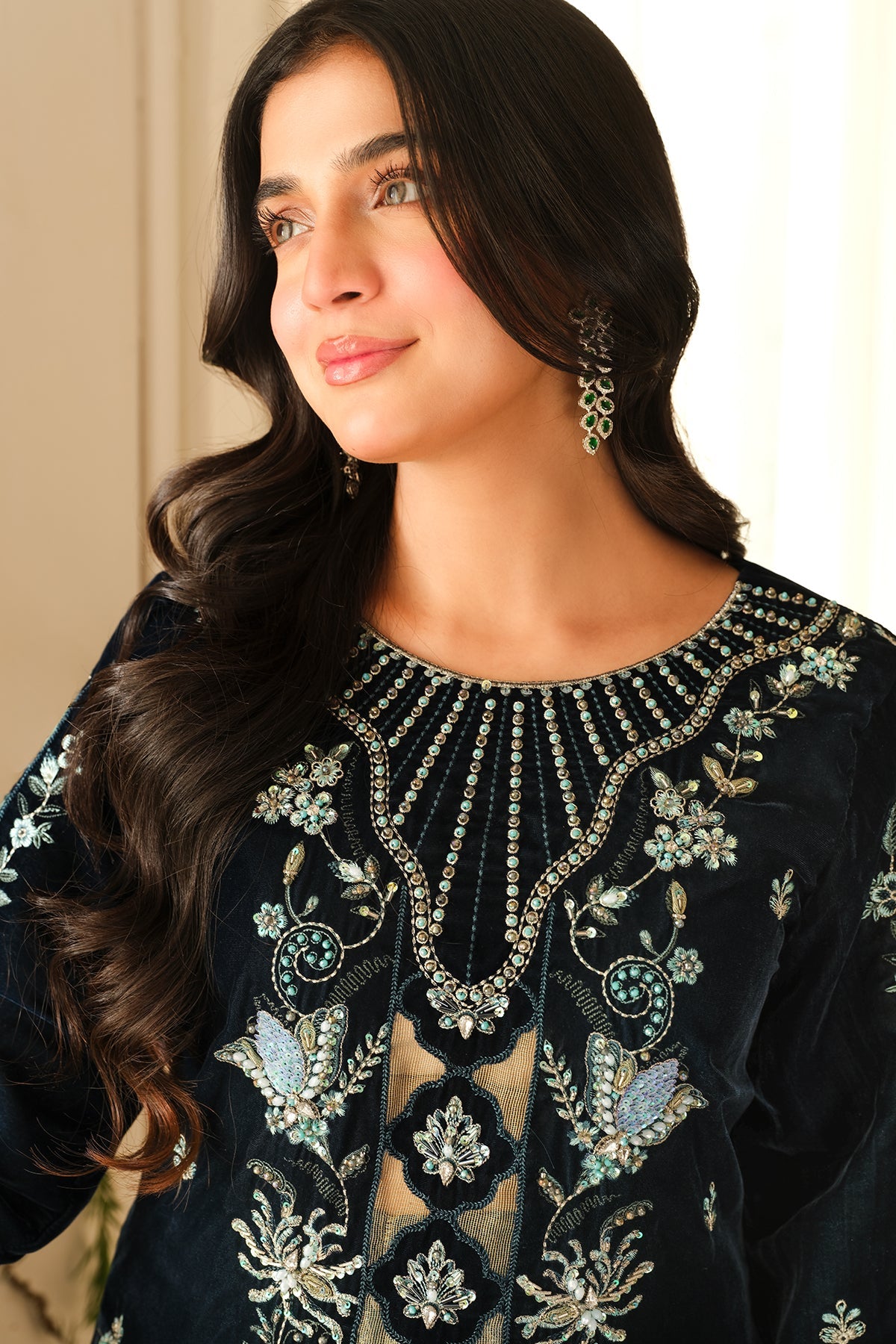Laiba Khan - Zeve Velvet Long Shirt, Trouser and Dupatta set | 40% OFF