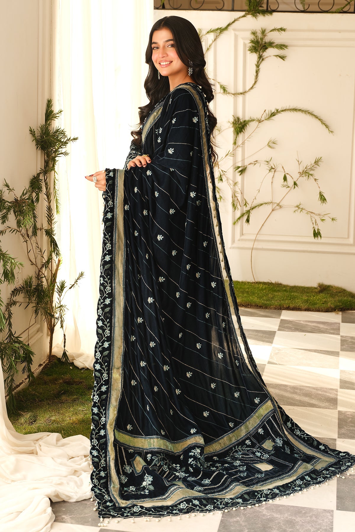 Laiba Khan - Zeve Velvet Long Shirt, Trouser and Dupatta set | 40% OFF