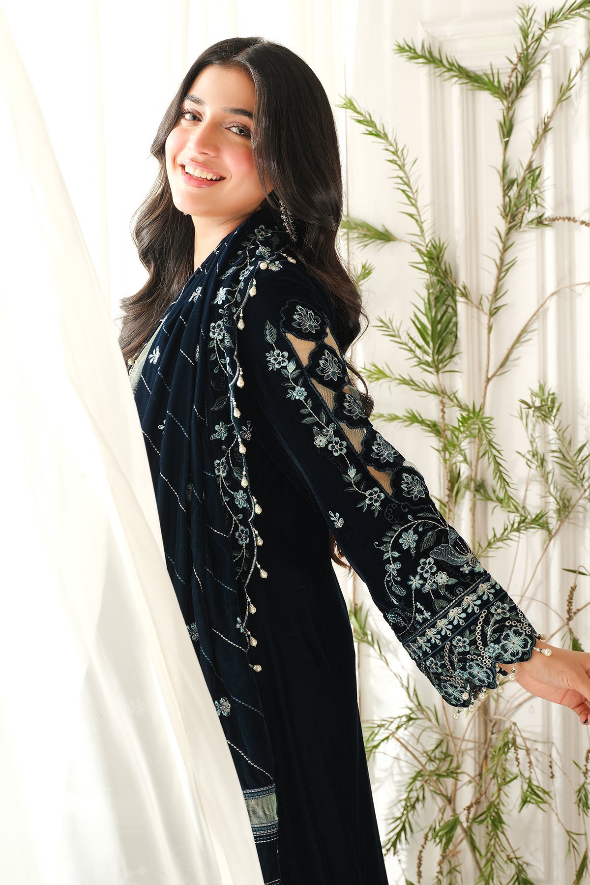 Laiba Khan - Zeve Velvet Long Shirt, Trouser and Dupatta set | 40% OFF