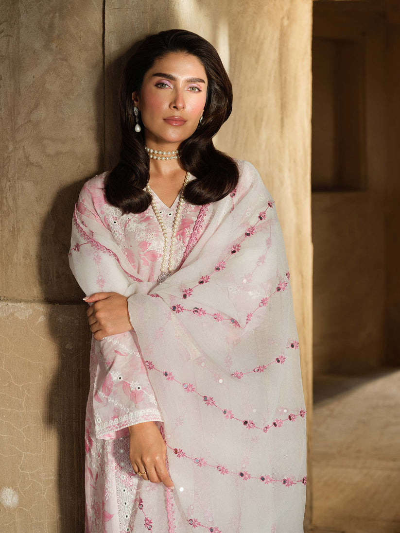 Ayeza Khan - Rose Pinkish Shirt, Trouser with Dupatta - COD | 30% OFF