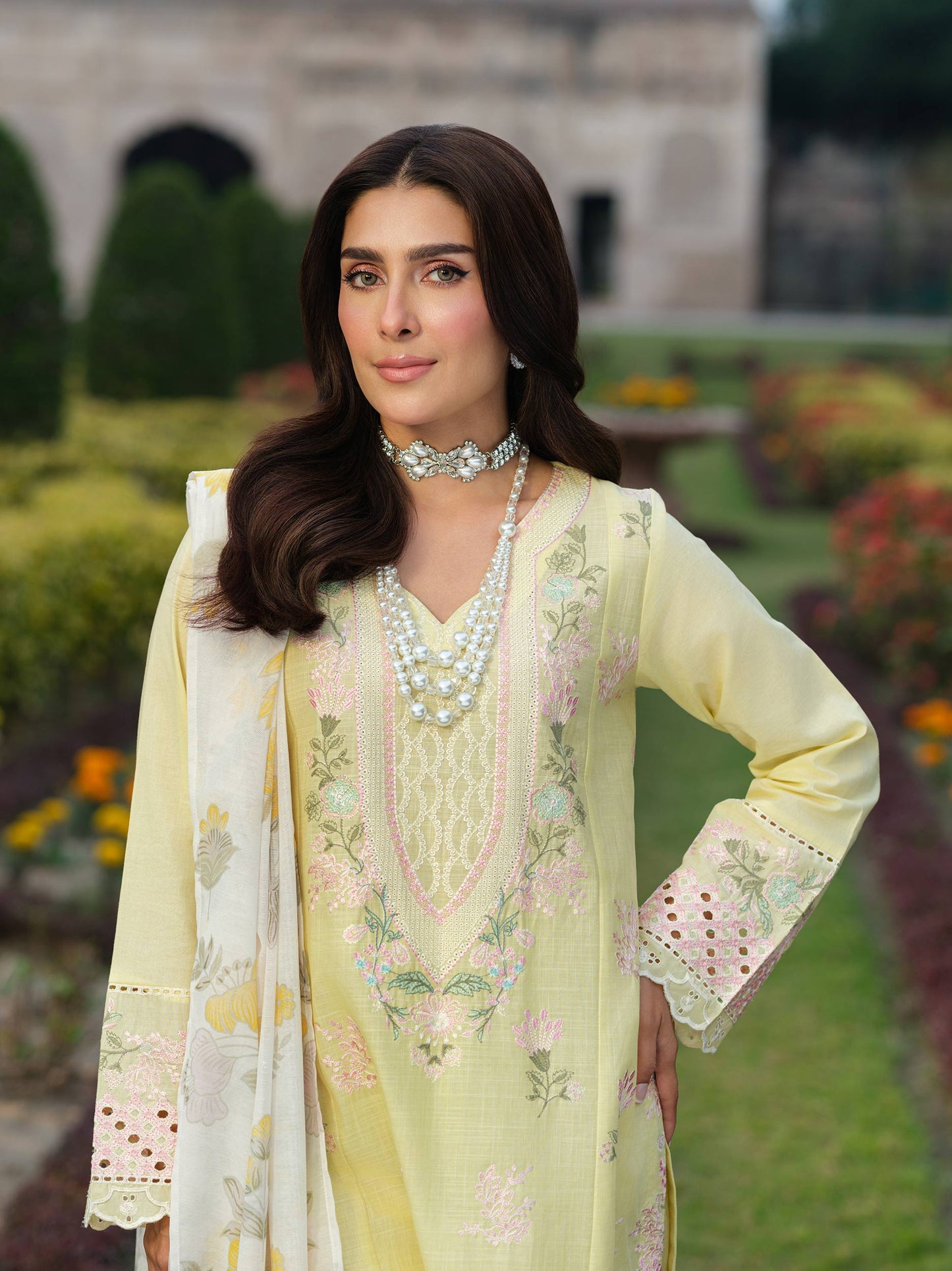 Ayeza Khan - Embellished Yellow Shirt with Trouser - COD | 40% OFF