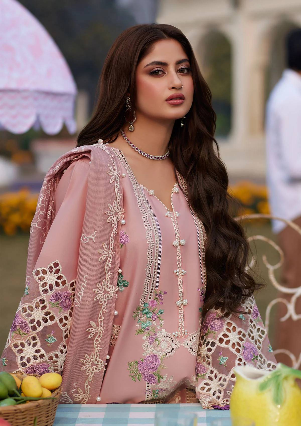 Sajal Ali - Tea Pink Shirt, Trouser with Dupatta - COD | 20% OFF