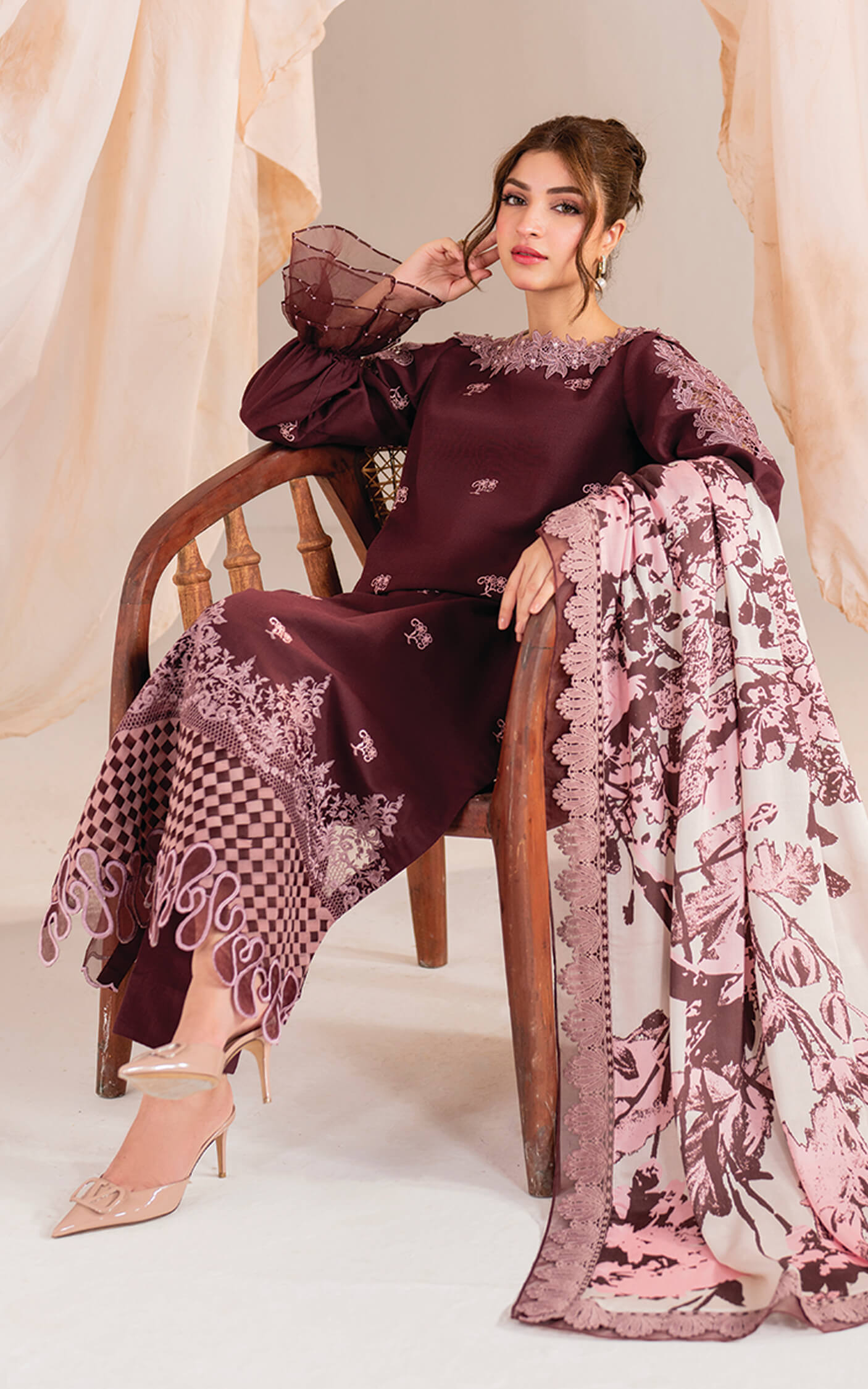 Kinza Hashmi - Elysian floral viscose Shirt, Trouser and Dupatta set | 40% OFF