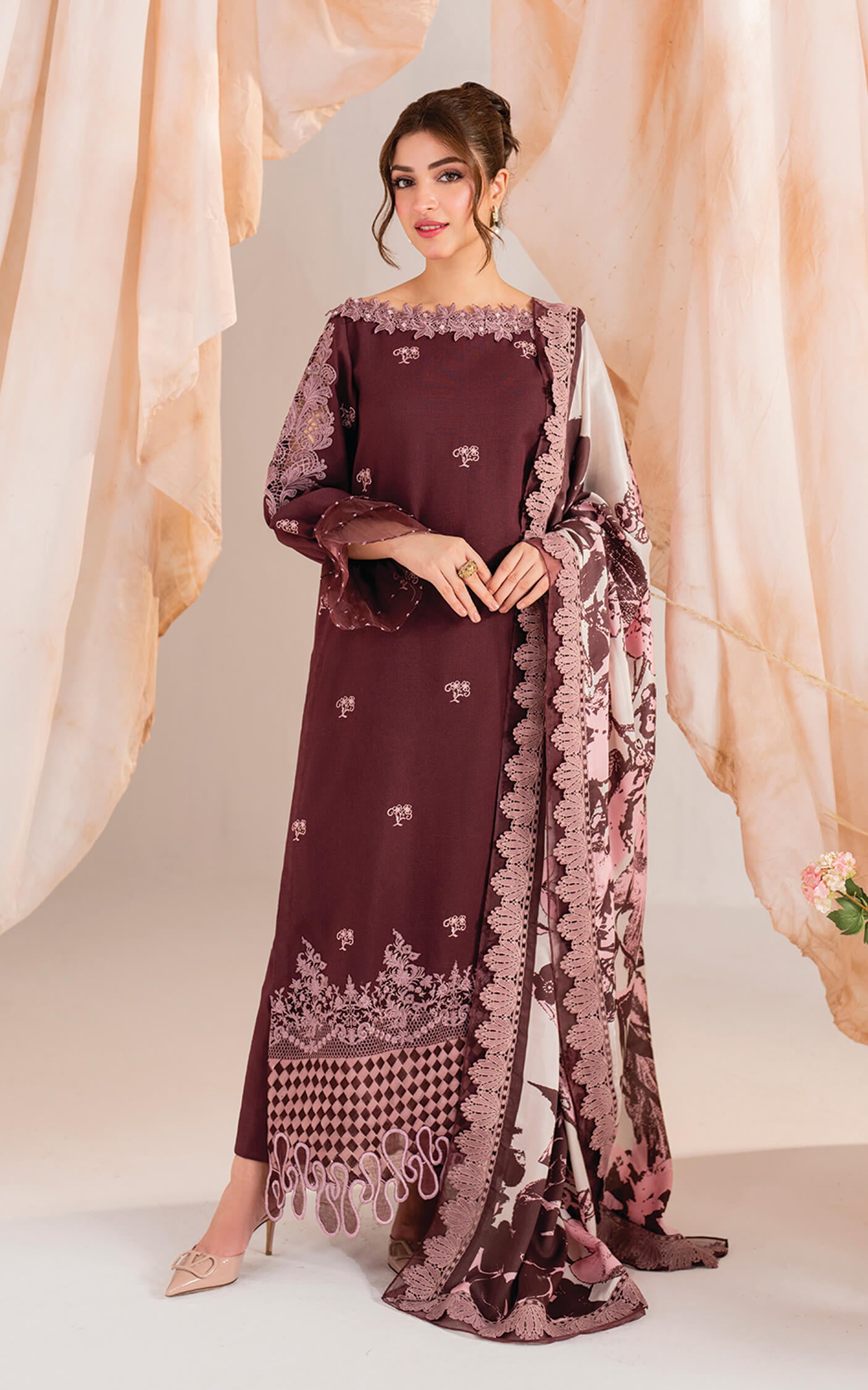 Kinza Hashmi - Elysian floral viscose Shirt, Trouser and Dupatta set | 40% OFF