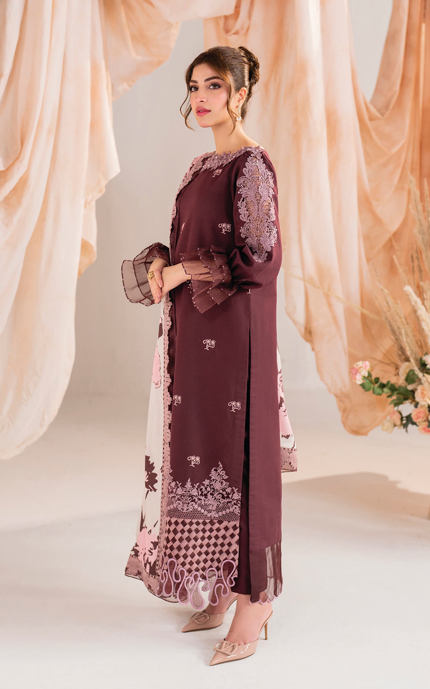 Kinza Hashmi - Elysian floral viscose Shirt, Trouser and Dupatta set | 40% OFF