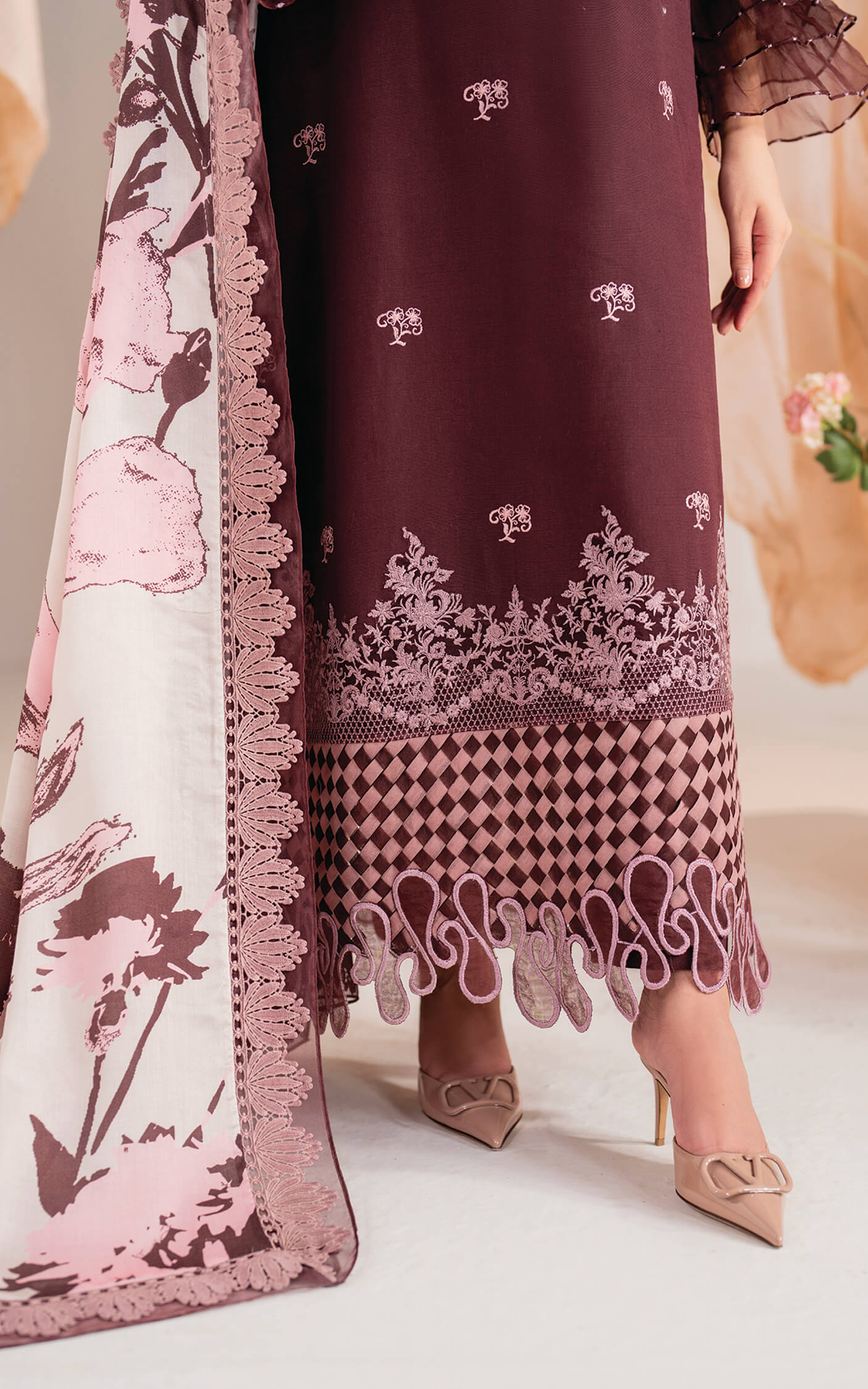 Kinza Hashmi - Elysian floral viscose Shirt, Trouser and Dupatta set | 40% OFF